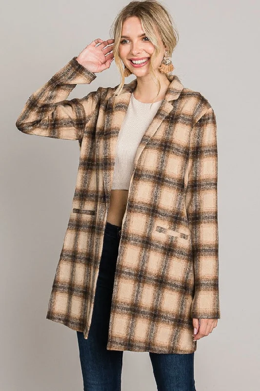 Tartan Brush Oversized Blazer Coat Women's Trench Blazer
