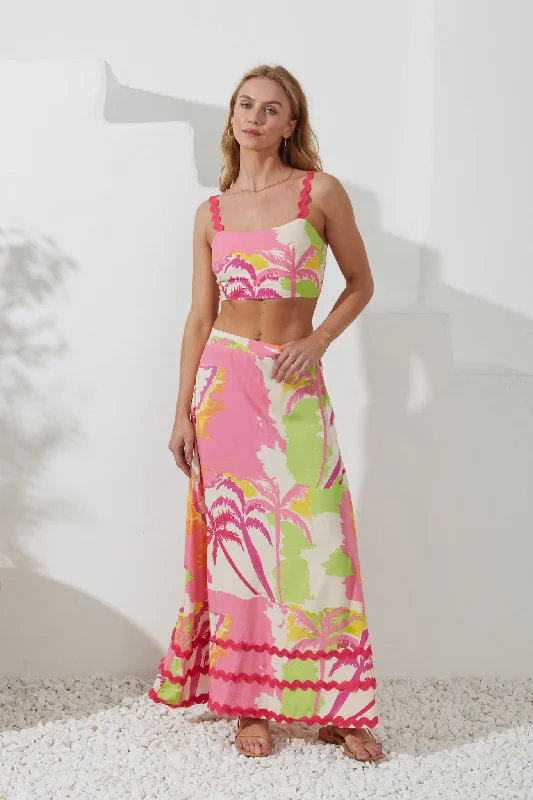 Paradisio Pink Tropical Ric Rac Maxi Skirt silk skirt luxurious