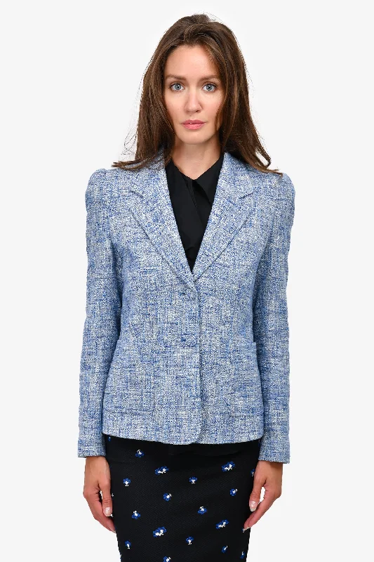 Judith & Charles Blue Cotton Tweed Single Breasted Blazer Size 10 Women's Simple Blazer Judith & Charles Blue Cotton Tweed Single Breasted Blazer Size 10 Women's Simple Blazer
