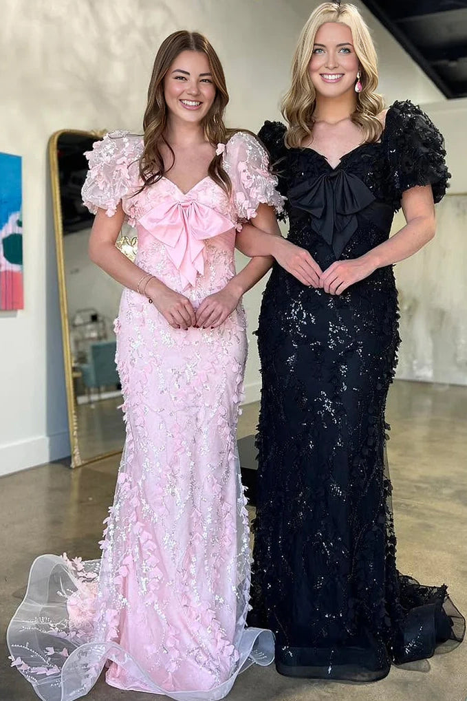 Mermaid Short Sleeves V-Neck 3D Florals Appliques Formal Party Dress Tunics Silk luxurious Mermaid Short Sleeves V-Neck 3D Florals Appliques Formal Party Dress Tunics Silk luxurious