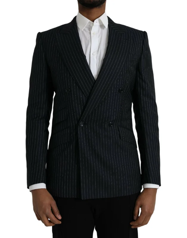 Black Stripe Sicilia Double Breasted Coat Blazer Women's Elegant Suit