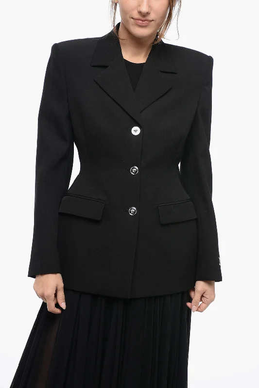 Versace Wool Blazer with Padded Shoulders Women's High-End Blazer