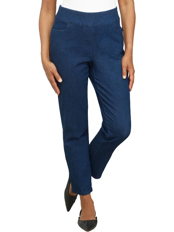 Plus Womens Denim Super Stretch Straight Leg Pants Trendy Printed Pants