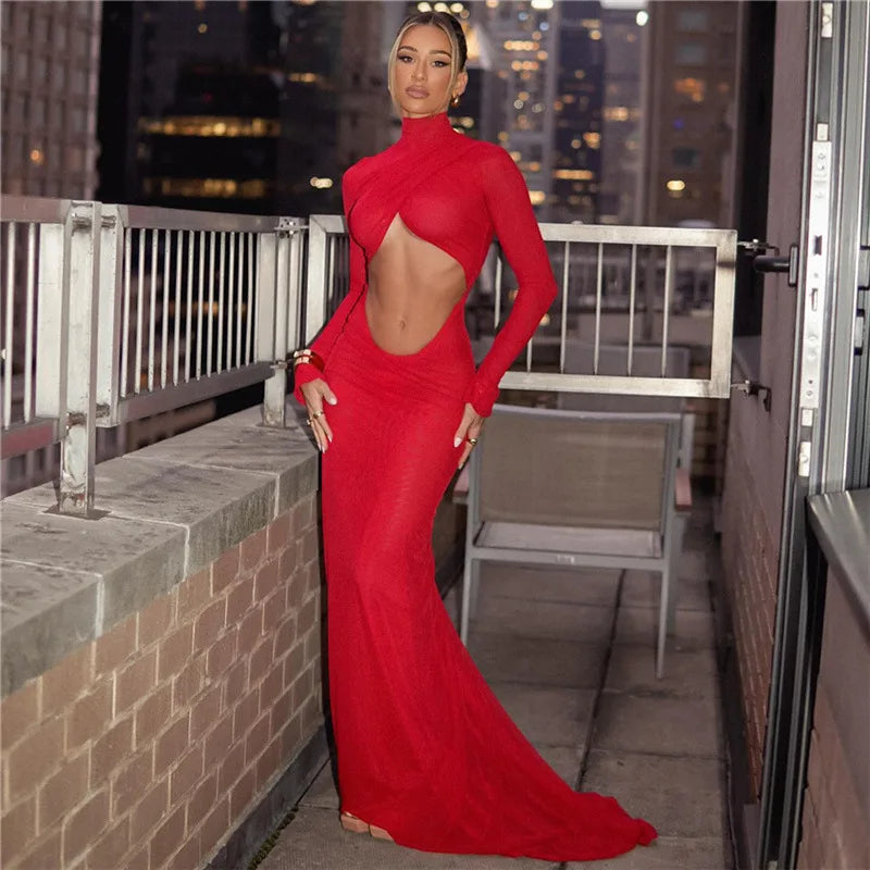 Lunivop Sexy Cut Out Backless Red Party Dress Women Elegant Luxury Turtleneck Long Sleeve Maxi Dresses Evening Gown Tunics Long Elegant Lunivop Sexy Cut Out Backless Red Party Dress Women Elegant Luxury Turtleneck Long Sleeve Maxi Dresses Evening Gown Tunics Long Elegant