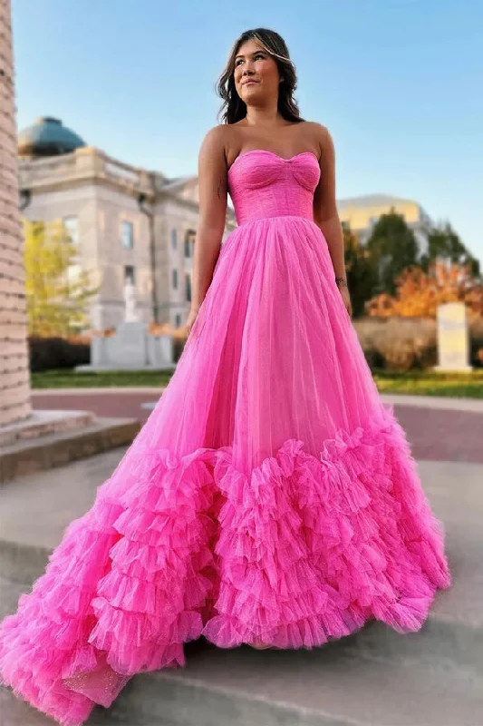 Sweetheart Tulle Pink Long Prom Dress Princess Party Dress PSK475 Tunics Floral girly Sweetheart Tulle Pink Long Prom Dress Princess Party Dress PSK475 Tunics Floral girly