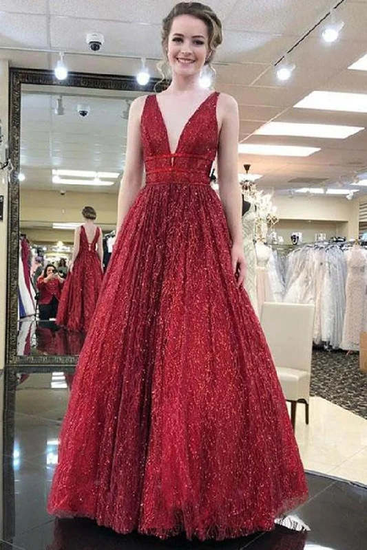 Charming Burgundy V Neck Sleeveless Sequin Prom Dresses A Line Formal Party Dress DMI56 High-Low Hemline Casual Charming Burgundy V Neck Sleeveless Sequin Prom Dresses A Line Formal Party Dress DMI56 High-Low Hemline Casual