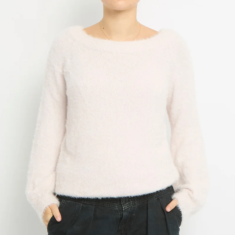 Fluffy Knit Round Neck Sweatshirt- UK 10 Hoodie with Contrast Stitching Detailed Premium Fluffy Knit Round Neck Sweatshirt- UK 10 Hoodie with Contrast Stitching Detailed Premium