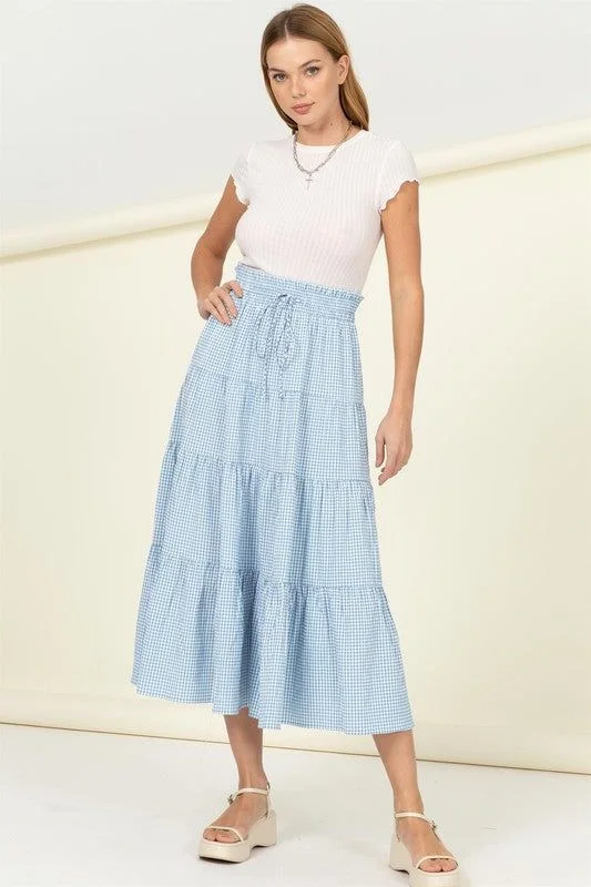 HYFVE | Skirt Alert High-Waist Gingham Print Midi Skirt leather skirt bold