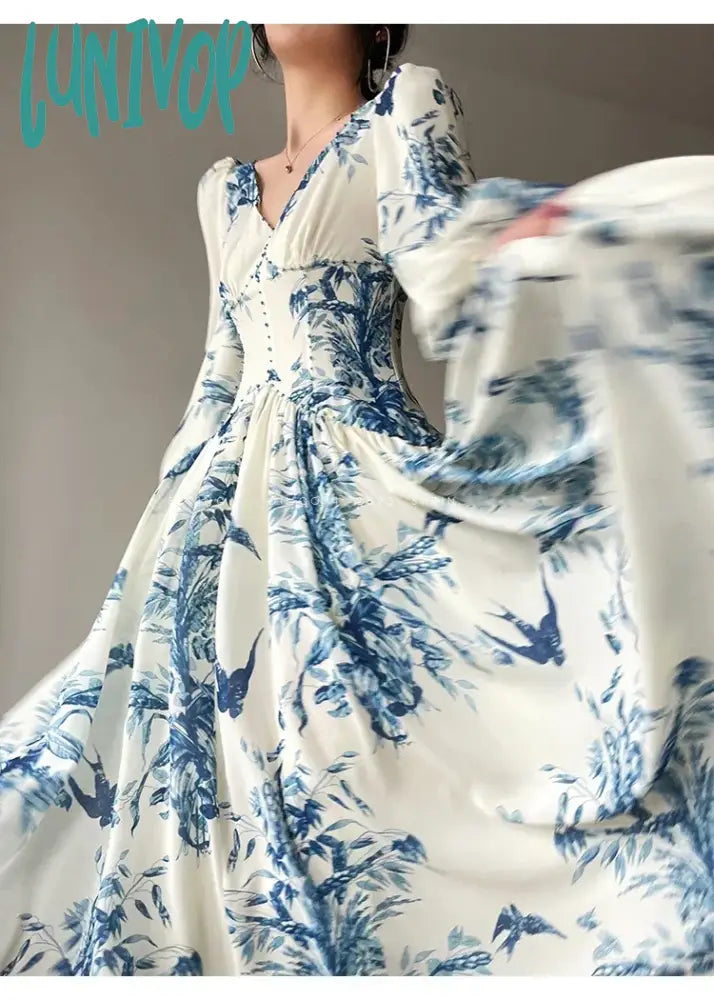 Lunivop French Summer Midi Fashion Floral Beading High Waist A Line Party Dresses Women Vintage Elegant Lantern Sleeve Chic Casual Dress Tunics Exclusive limited Lunivop French Summer Midi Fashion Floral Beading High Waist A Line Party Dresses Women Vintage Elegant Lantern Sleeve Chic Casual Dress Tunics Exclusive limited