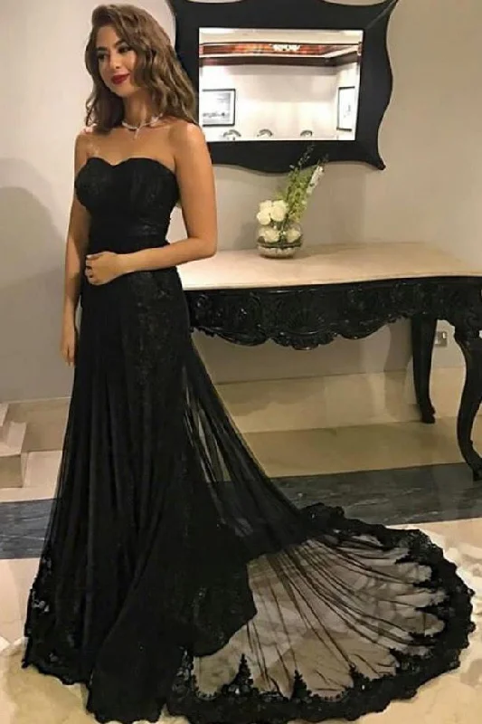 Sweetheart Black Tulle Lace Long Prom Dresses For Teens,Graduation Party Dresses DM884 Tunics Fall fleece Sweetheart Black Tulle Lace Long Prom Dresses For Teens,Graduation Party Dresses DM884 Tunics Fall fleece
