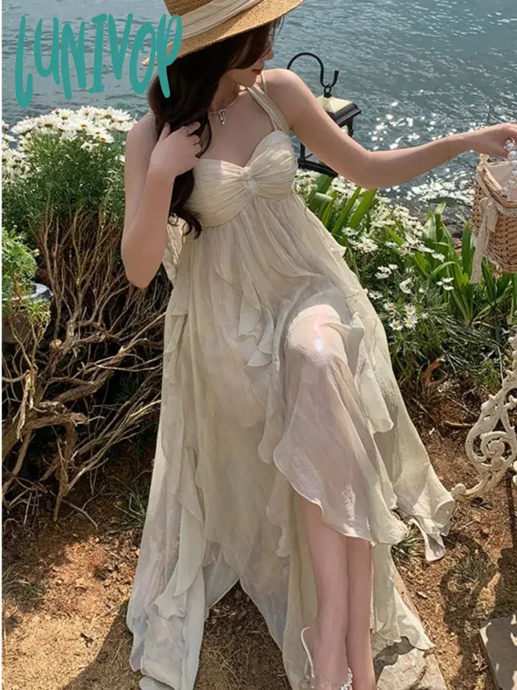 Lunivop Summer Women Beach Long Sundress Suspenders Vintage Backless Ruffles Fairy Dress Elegant Holiday Beach Romantic Party Dress Tunics Versatile stylish Lunivop Summer Women Beach Long Sundress Suspenders Vintage Backless Ruffles Fairy Dress Elegant Holiday Beach Romantic Party Dress Tunics Versatile stylish