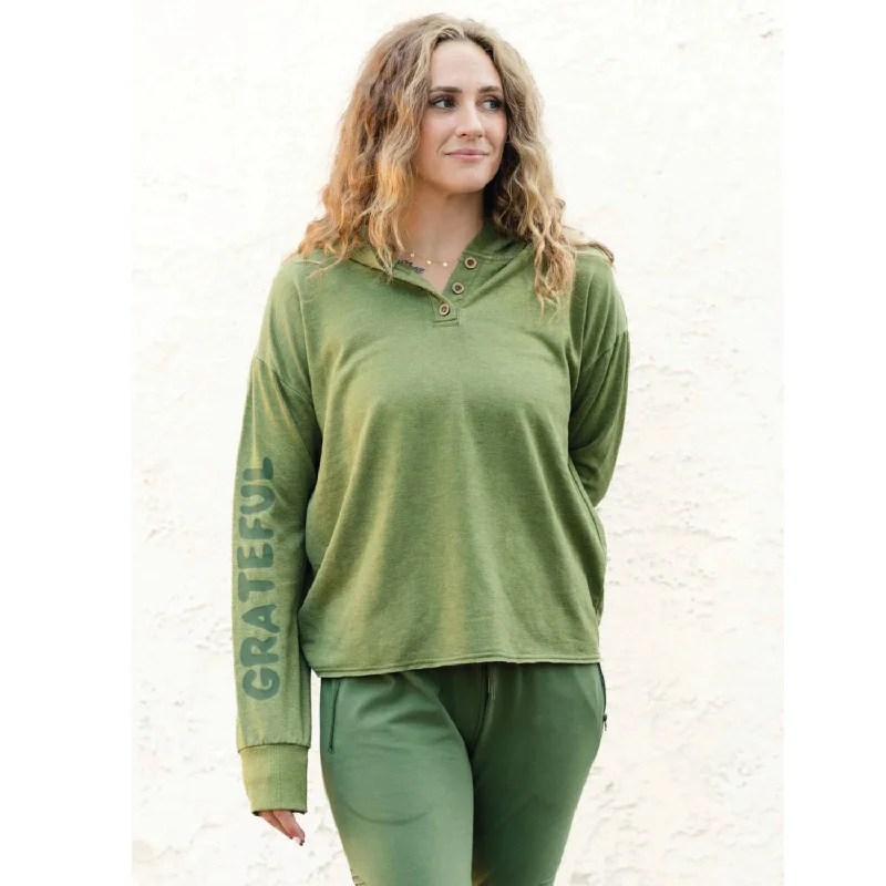 Women's Splendid Iris Emma Hoodie Grateful Olive Hoodie with Front Slit Layering Stylish Women's Splendid Iris Emma Hoodie Grateful Olive Hoodie with Front Slit Layering Stylish