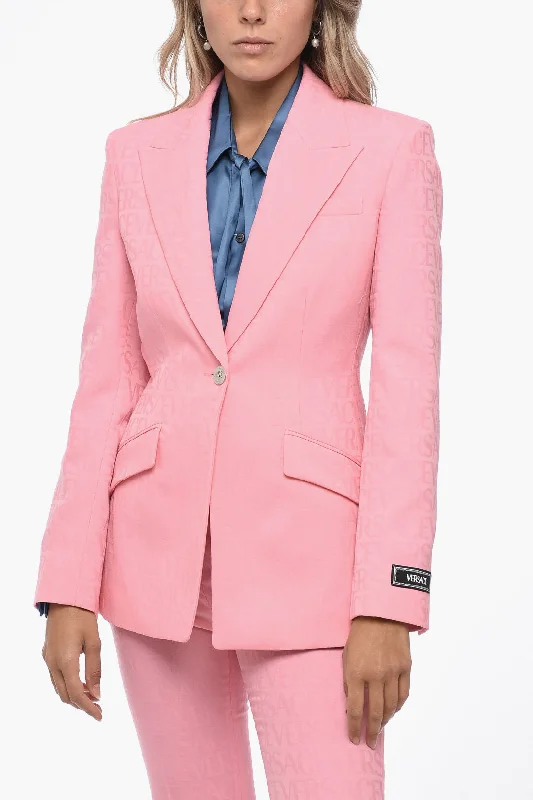 Versace Jacquard Allover Logo Single Breasted Blazer 40 Italian size Women's Handmade Blazer Versace Jacquard Allover Logo Single Breasted Blazer 40 Italian size Women's Handmade Blazer