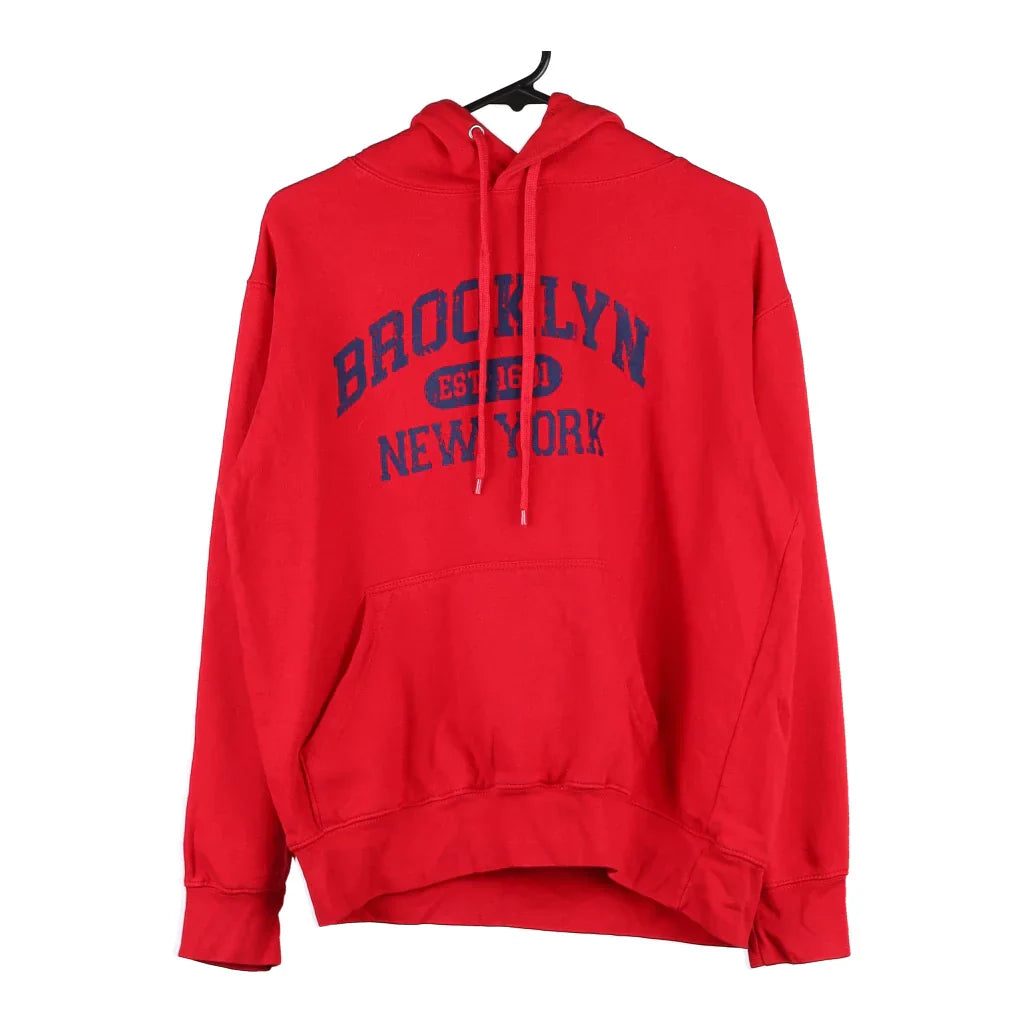 Brooklyn Knight Hoodie - Medium Red Cotton Blend Hoodie with Rolled Sleeves Casual Relaxed Brooklyn Knight Hoodie - Medium Red Cotton Blend Hoodie with Rolled Sleeves Casual Relaxed