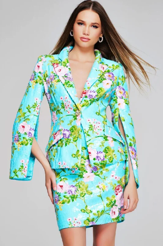 Jovani 42147 Short Floral Printed Blazer Cocktail Dress Silk Women's Blazer