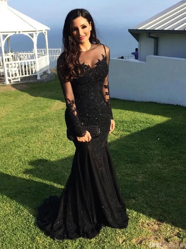 Long Sleeves Mermaid Lace Black Prom Dress, Lace Black Mermaid Formal Dress, Evening Dress, Party Dress Tunics Gym athletic Long Sleeves Mermaid Lace Black Prom Dress, Lace Black Mermaid Formal Dress, Evening Dress, Party Dress Tunics Gym athletic
