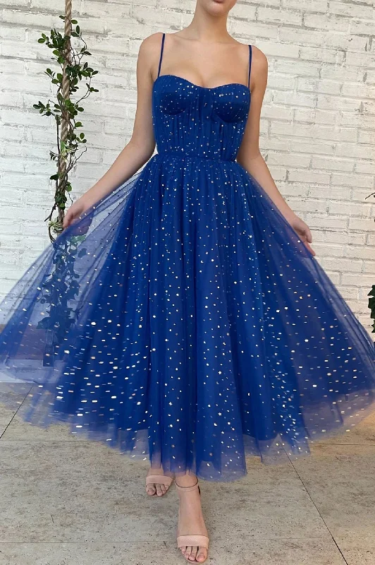 Royal Blue Tulle A line Spaghetti Straps Prom Dresses Evening Party Dresses DMP128 Satin Halter Glamorous Royal Blue Tulle A line Spaghetti Straps Prom Dresses Evening Party Dresses DMP128 Satin Halter Glamorous