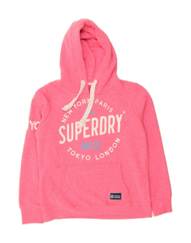 SUPERDRY Womens Graphic Hoodie Jumper UK 16 Large Pink Flecked Cotton Hoodie with High-Low Hem Asymmetrical Trendy SUPERDRY Womens Graphic Hoodie Jumper UK 16 Large Pink Flecked Cotton Hoodie with High-Low Hem Asymmetrical Trendy