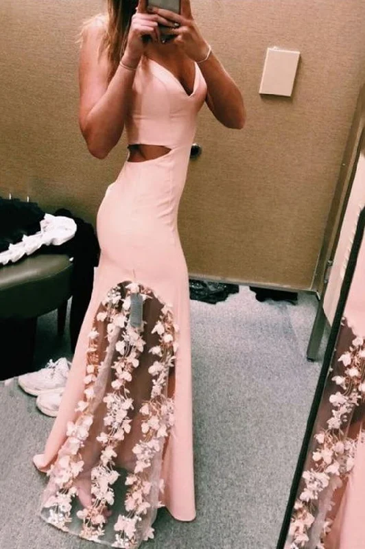 Pink Mermaid Prom Dresses with Floral Appliques, Long Pink Graduation Party Dresses DMP103 Shift Classic Vintage Pink Mermaid Prom Dresses with Floral Appliques, Long Pink Graduation Party Dresses DMP103 Shift Classic Vintage