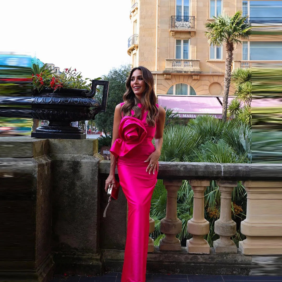 Lunivop Charming Rose Red Satin Flower Evening Dresses Elegant Sleeveless Long Prom Gowns High Quality Taffeta Formal Party Dress Tunics Yoga stretchy Lunivop Charming Rose Red Satin Flower Evening Dresses Elegant Sleeveless Long Prom Gowns High Quality Taffeta Formal Party Dress Tunics Yoga stretchy