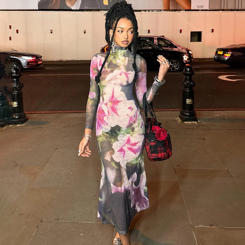 Lunivop Y2K Sexy Floral Print Backless Bandage Bodycon Mesh Sheer Party Dresses Fashion Lace-Up Long Sleeve Long Dresses Women Pencil Length Work Lunivop Y2K Sexy Floral Print Backless Bandage Bodycon Mesh Sheer Party Dresses Fashion Lace-Up Long Sleeve Long Dresses Women Pencil Length Work