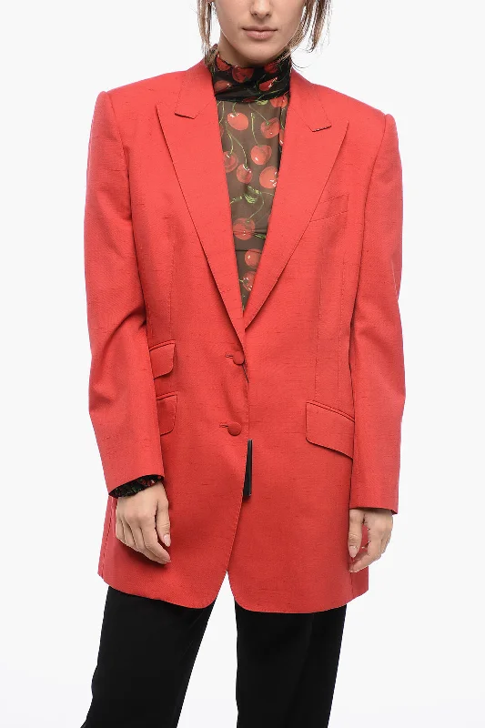 Dolce & Gabbana 3-Pocketed Silk Blend Blazer with Peak Lapel Women's Elegant Jacket
