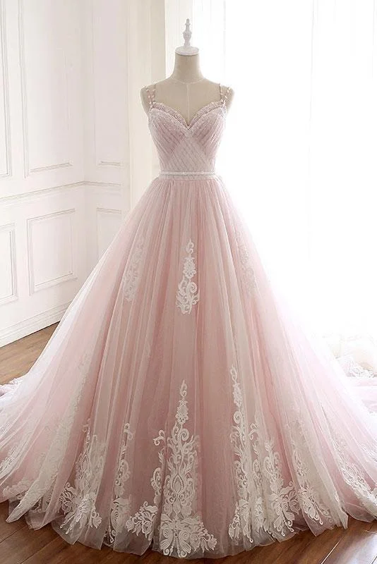 Pink Tulle Prom Dress with Lace Appliques, A Line Formal Evening Party Dresses DMJ50 Pencil Length Work Pink Tulle Prom Dress with Lace Appliques, A Line Formal Evening Party Dresses DMJ50 Pencil Length Work