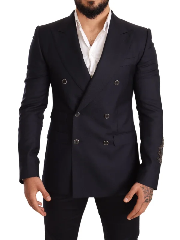 Elegant Navy Cashmere Silk Blend Blazer Women's Vintage Suit