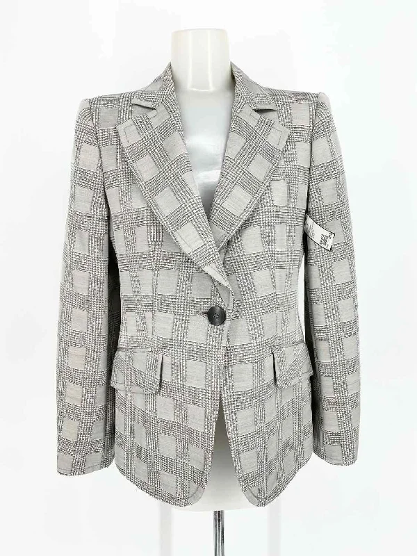 Armani Collezioni Women's Gray Wool Blend Window Pane Size 46/10 Blazer Women's Trendy Jacket