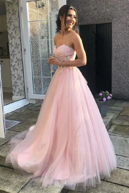 Sweetheart Tulle Lace Pink Long Prom Dress Pretty Party Dress PSK660 Tunics Chic fashionable Sweetheart Tulle Lace Pink Long Prom Dress Pretty Party Dress PSK660 Tunics Chic fashionable