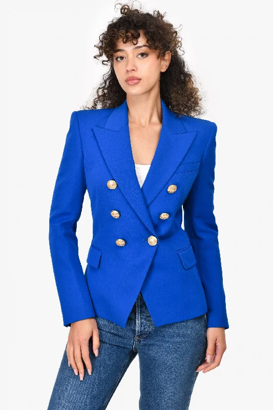 Balmain Royal Blue Wool Double Breasted Blazer Size 36 Women's Radiation Jacket