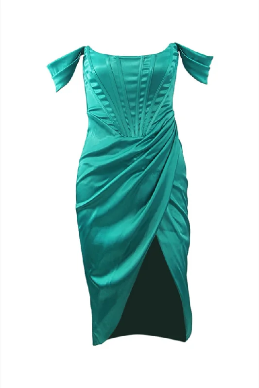 Off the Shoulder Green Party Dress with Slit Tunics Favorite customer