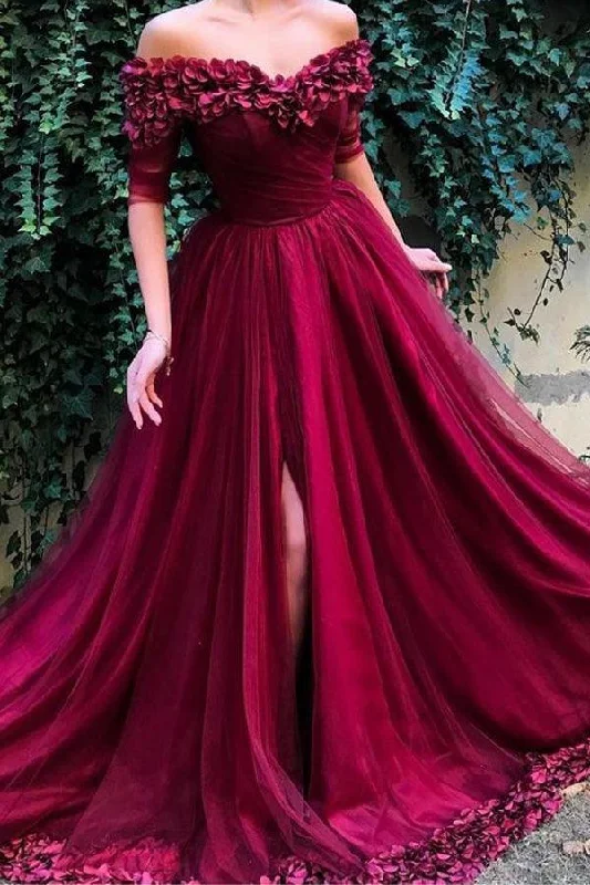 Off the Shoulder Maroon Long Prom Dress Party Dress PG772 Tunics Chic elegant