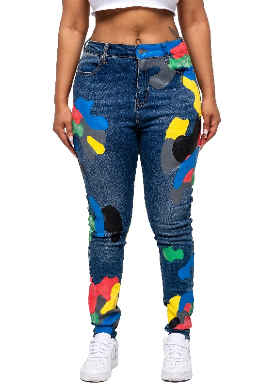 Women Camo Denim Pants Formal Dress Pants