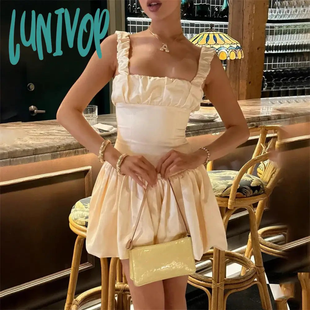 Lunivop Satin Suspender Mini Dress For Women Ball Gown Splice Sexy Sleeveless Ruched Solid Summer New Princess Party Dress Female Tunics Leisure comfortable Lunivop Satin Suspender Mini Dress For Women Ball Gown Splice Sexy Sleeveless Ruched Solid Summer New Princess Party Dress Female Tunics Leisure comfortable