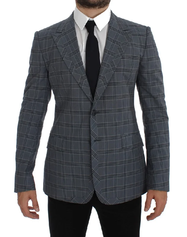 Elegant Blue Checkered Slim Fit Blazer Women's Elegant Suit
