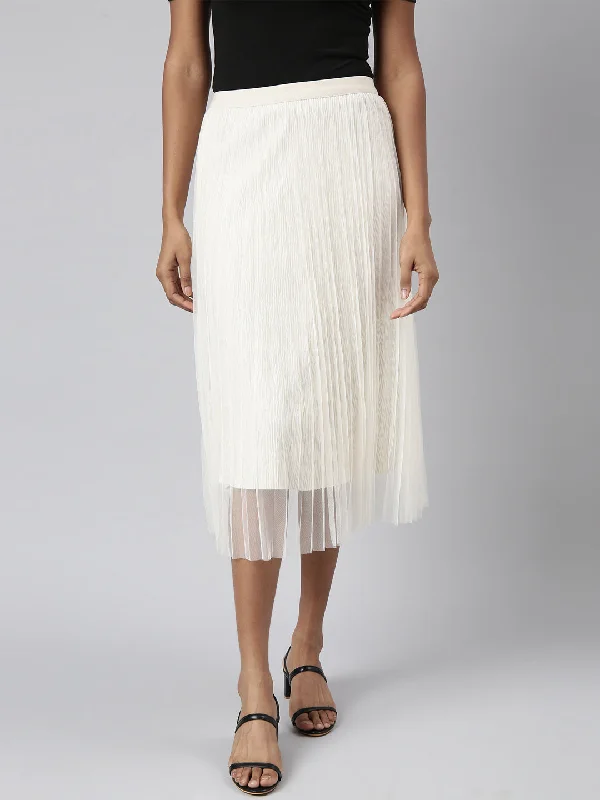 Women Tiered Midi Cream Solid Skirt-CHN-2561-Cream velvet skirt rich