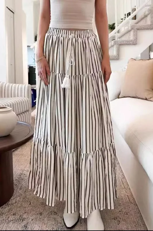 Tied Striped Maxi Skirt wool skirt sturdy