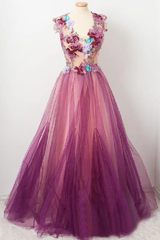 Tulle Flowers A Line Prom Dress Scoop Neck Appliques Party Dress OKP15 Tunics Gym athletic Tulle Flowers A Line Prom Dress Scoop Neck Appliques Party Dress OKP15 Tunics Gym athletic