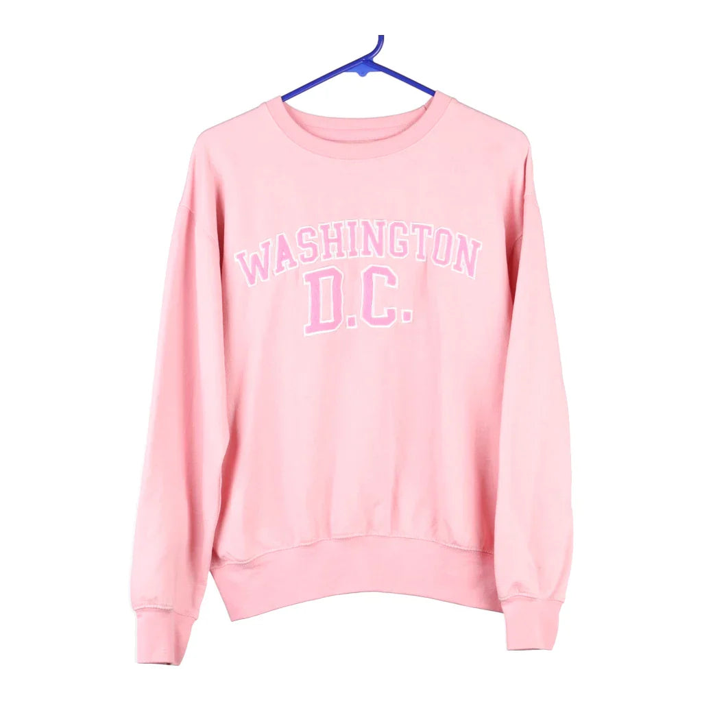 Washington DC New York Popular Sweatshirt - Small Pink Cotton Blend Hoodie with Mock Neck Collared Structured Washington DC New York Popular Sweatshirt - Small Pink Cotton Blend Hoodie with Mock Neck Collared Structured