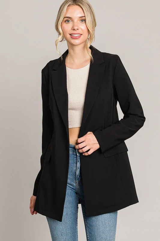 Longline Flap Pocket Collar Blazer Women's Patchwork Suit