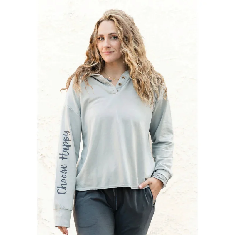 Women's Splendid Iris Emma Hoodie Choose Happy Grey Hoodie with Elastic Waist Stretchable Comfortable Women's Splendid Iris Emma Hoodie Choose Happy Grey Hoodie with Elastic Waist Stretchable Comfortable