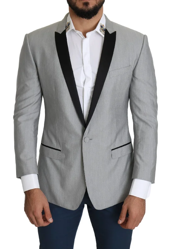 Elegant Silk Blend Light Gray Blazer Women's Boutique Suit