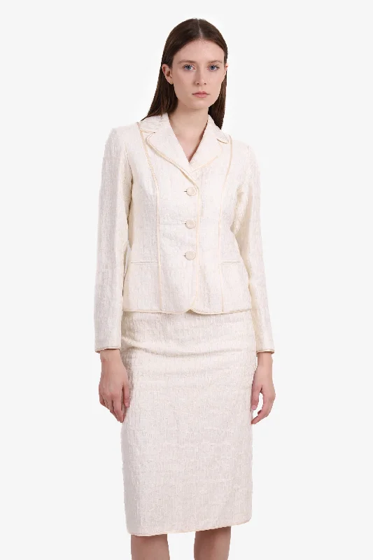 Luisa Beccaria Beige Linen Texture Blazer With Midi Skirt Set Size 42 Women's Pencil Blazer Luisa Beccaria Beige Linen Texture Blazer With Midi Skirt Set Size 42 Women's Pencil Blazer