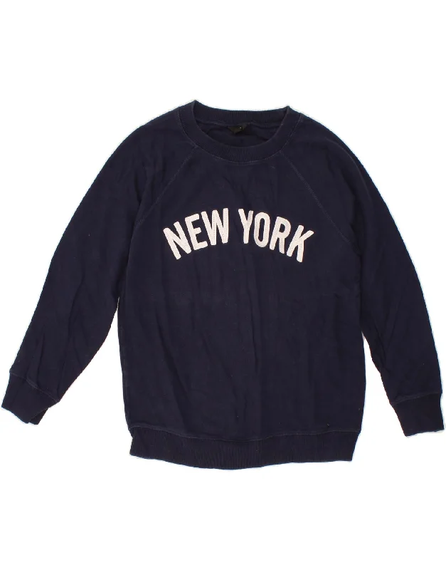 J. CREW Womens Graphic Sweatshirt Jumper UK 10 Small Navy Blue Cotton Hoodie with Cuffed Sleeves Snug Secure J. CREW Womens Graphic Sweatshirt Jumper UK 10 Small Navy Blue Cotton Hoodie with Cuffed Sleeves Snug Secure