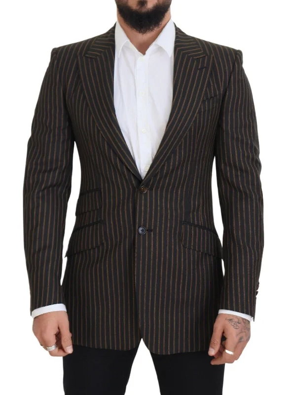 Elegant Striped Wool Blend Slim Blazer Women's Fashion Blazer