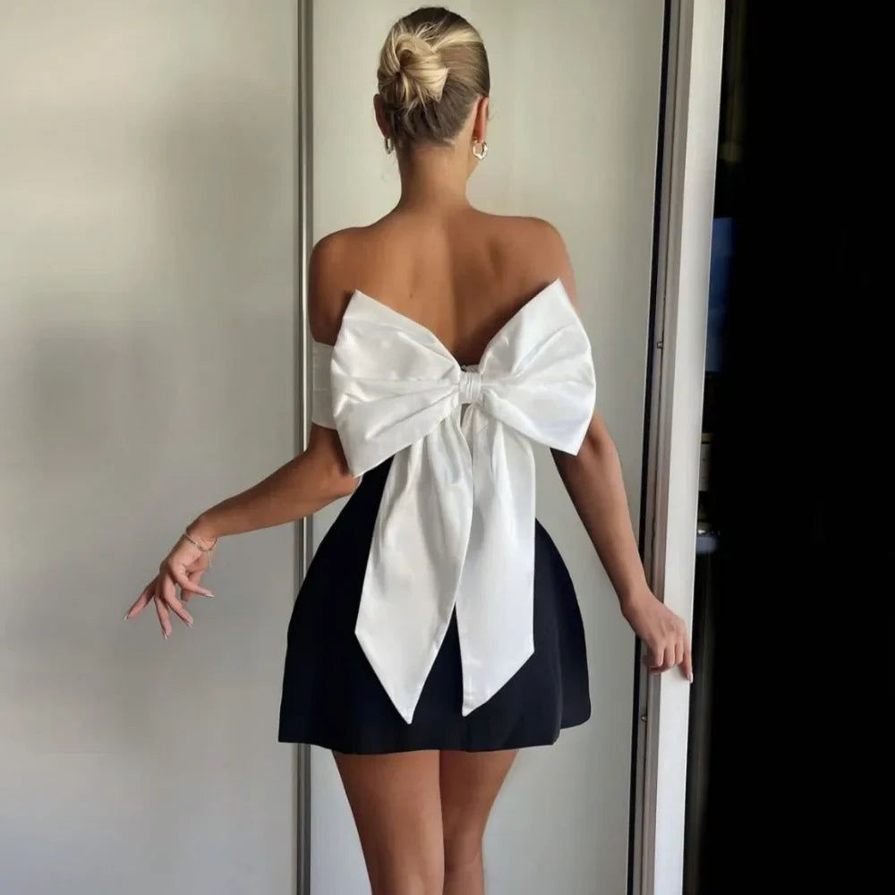 Lunivop Fashion Bow Mini Dress Women Elegant Off The Shoulder Bodycon A-line Dresses Sexy Backless Club Birthday Party Dress 2024 Black Tunics Modern contemporary Lunivop Fashion Bow Mini Dress Women Elegant Off The Shoulder Bodycon A-line Dresses Sexy Backless Club Birthday Party Dress 2024 Black Tunics Modern contemporary
