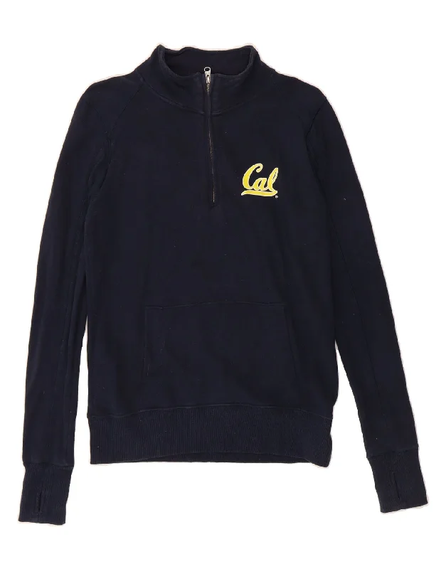 VINTAGE Womens Graphic Zip Neck Sweatshirt Jumper UK 14 Medium Navy Blue Oversized Hoodie Comfort Casual VINTAGE Womens Graphic Zip Neck Sweatshirt Jumper UK 14 Medium Navy Blue Oversized Hoodie Comfort Casual