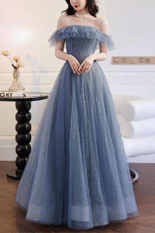 A-line Gray Blue Off The Shoulder Long Prom Dress Party Dress PSK268 Tunics Chic elegant A-line Gray Blue Off The Shoulder Long Prom Dress Party Dress PSK268 Tunics Chic elegant