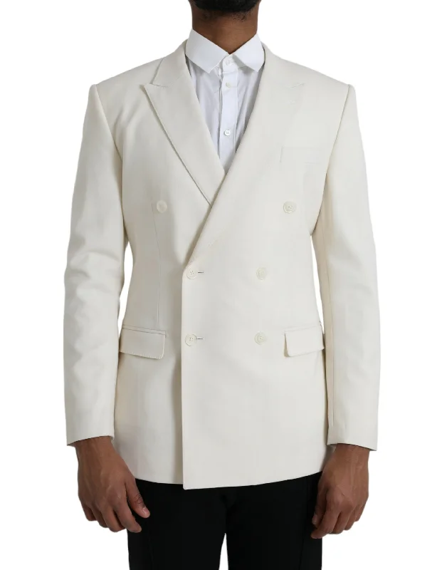 White Wool Martini Double Breasted Blazer Silk Women's Blazer
